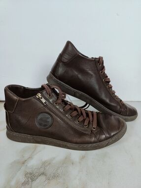 Pataugas Brown Leather Side Zip High Top Sneakers, Sz 42 (US men's 9)